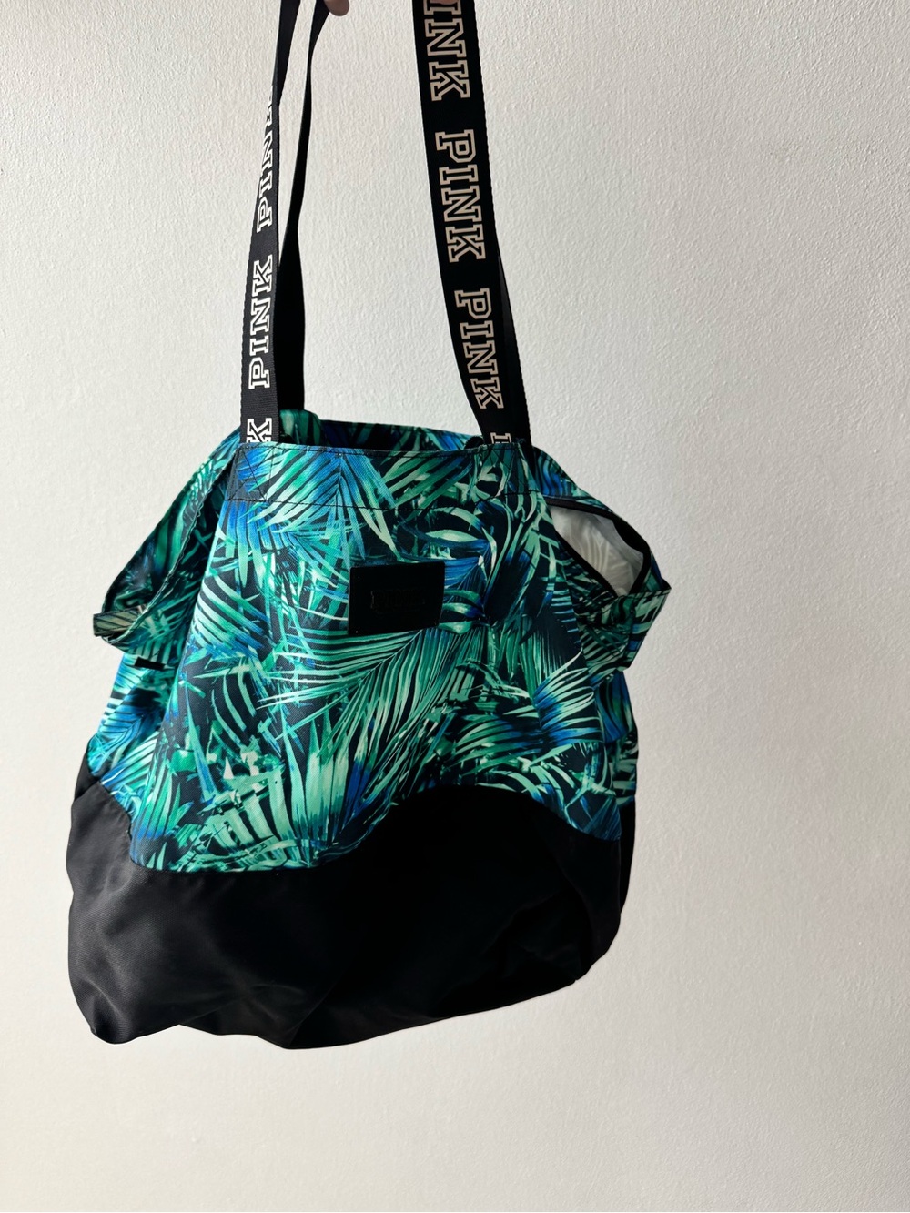 PINK Victoria's Secret Teal and Black Tropical Leaf Tote